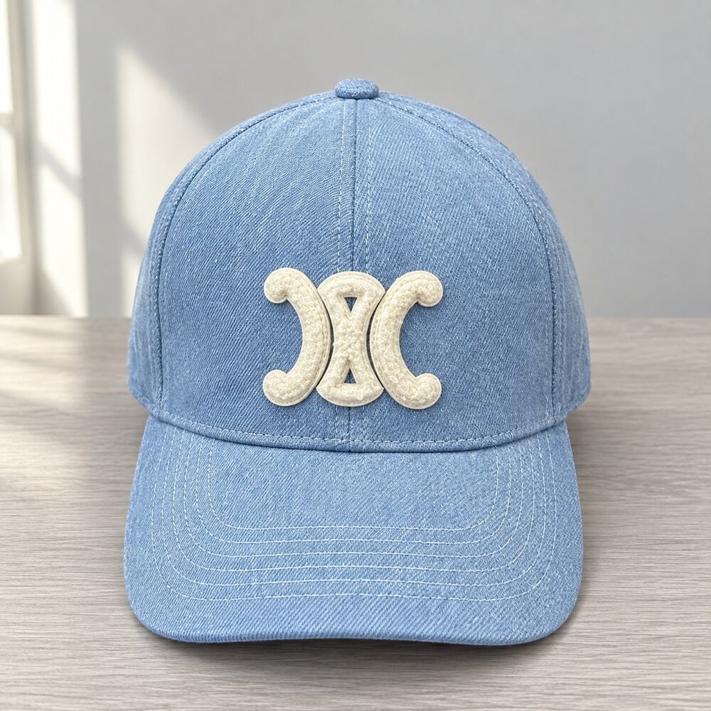 CELINE Light Wash Denim Baseball Cap